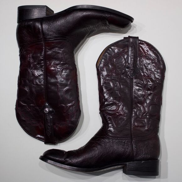 VTG Montana Genuine Ostrich Skin Western Boots Burgundy Brown Men 10.5EE X-Wide - Picture 10 of 16